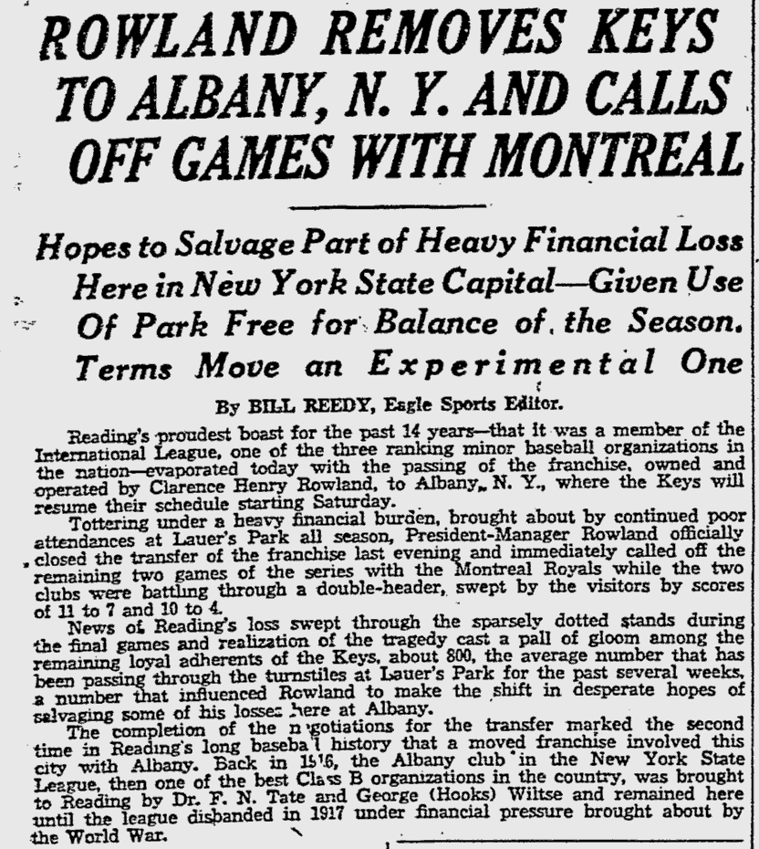 Reading Baseballtown History - Reading Keystones